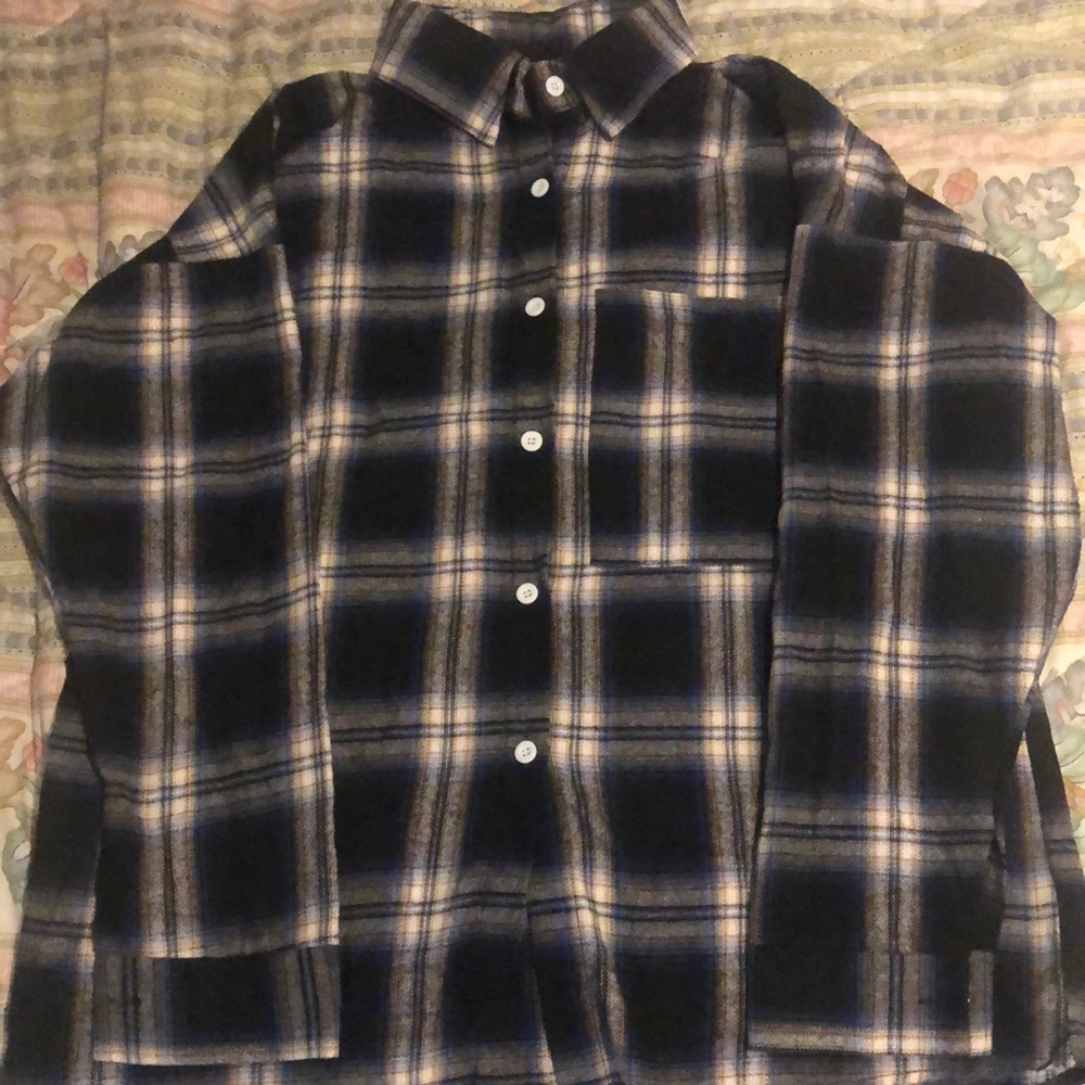 Women’s Blue, gold, and black flannel. Size Med.